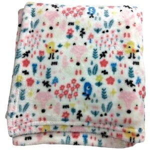 Manhattan Kids Baby Girl White Blanket Fox Chick Bird Flower Fleece Lovey Soft